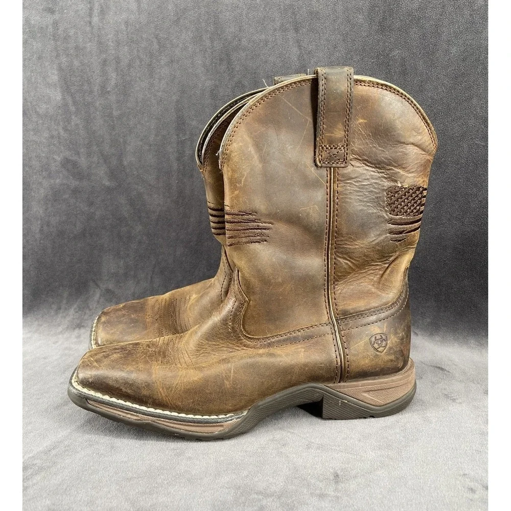 Ariat Youth WorkHog Pull On Western Work Boots Brown Leather US 3 EUR 34